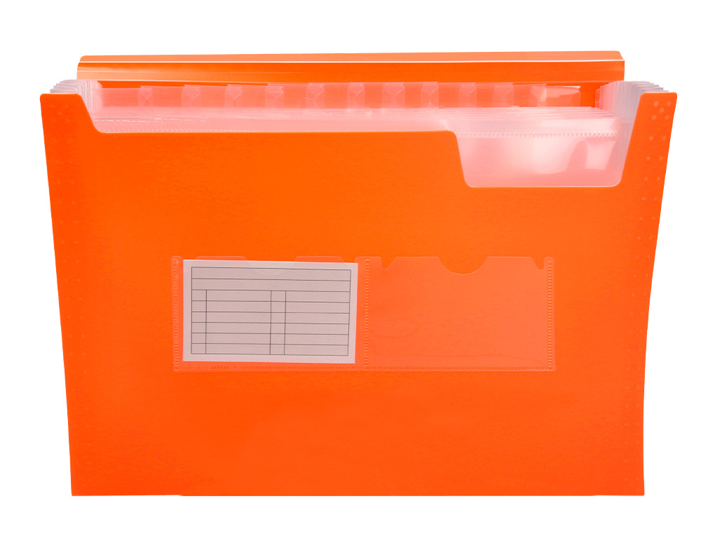 PASTA CLASSIFICADORA COM FOLE LIDERPAPEL POLIPROPILENO DIN A4 LARANJA FLUOR OPACO 13 DEPARTAMENTOS