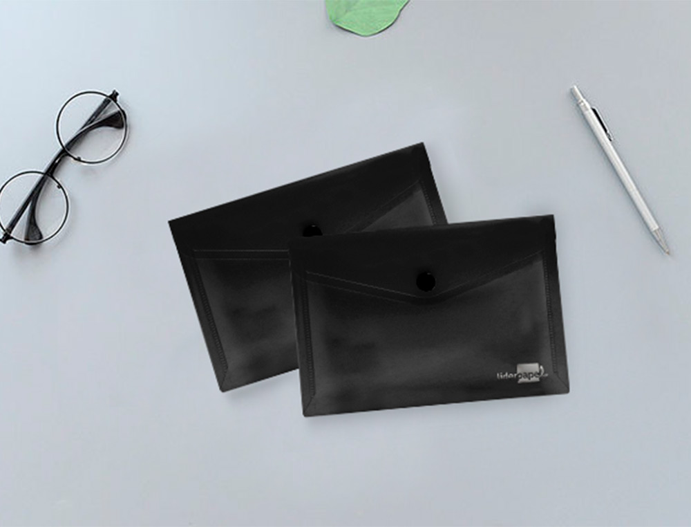 BOLSA PORTA DOCUMENTOS LIDERPAPEL COM MOLA DIN A7 PRETO OPACO