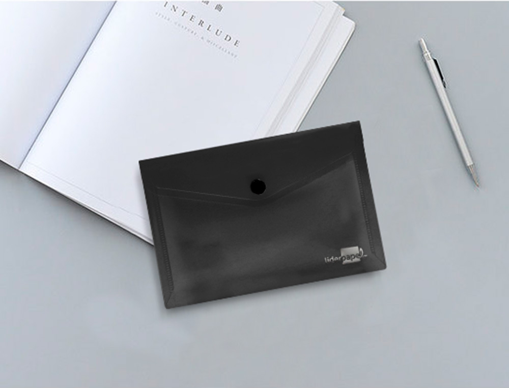 BOLSA PORTA DOCUMENTOS LIDERPAPEL COM MOLA DIN A7 PRETO OPACO
