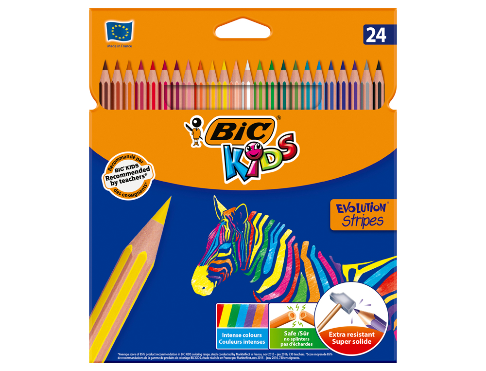 LAPIS DE COR BIC EVOLUTION STRIPES CAIXA DE 24 CORES SORTIDAS