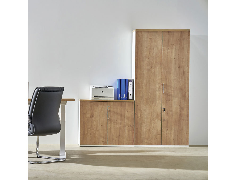ARMARIO ROCADA COM QUATRO ESTANTES E DOIS PORTAS SERIE STORE 195X90X45 CM ACABAMENTO AB02 ALUMINIO/CINZA
