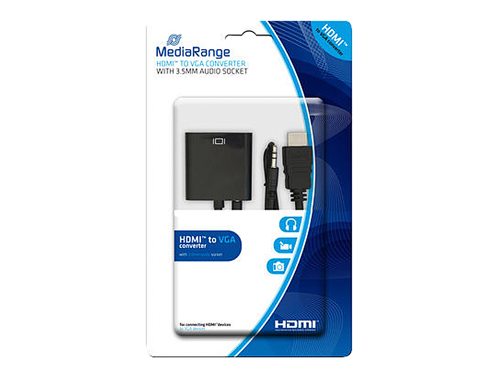 CABO HDMI A VGA JACK 3.5 MM MEDIARANGE PRETO