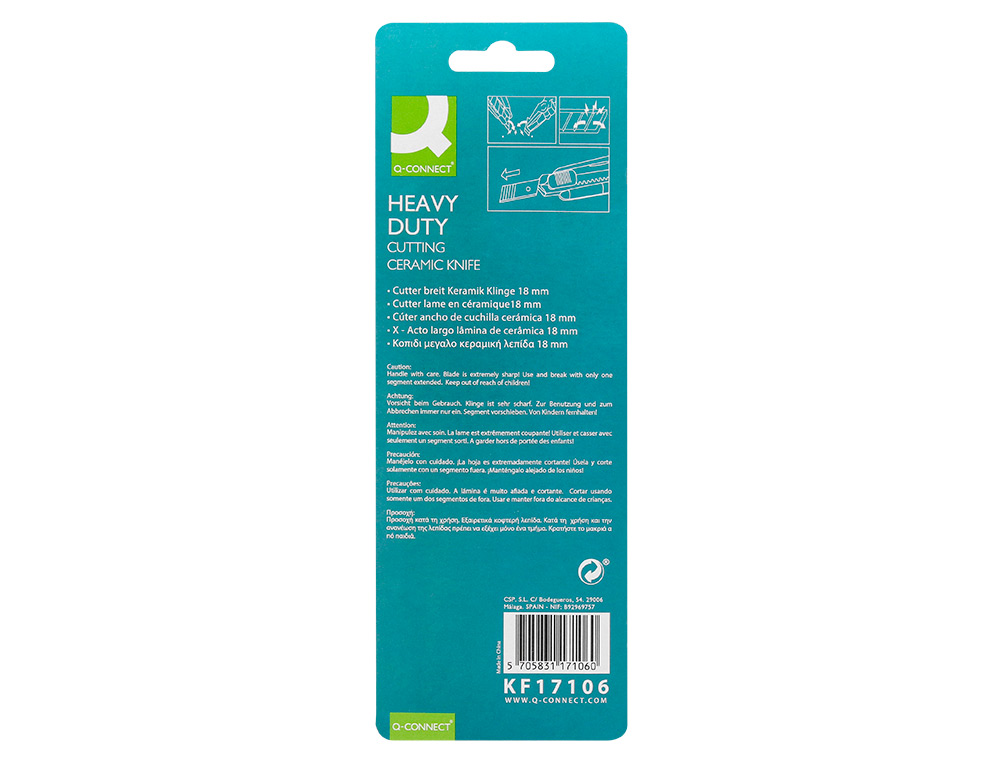 X-ATO Q-CONNECT LARGO DE PLÁSTICO LAMINA DE CERAMICA 18 MM DE LARGURA COMPRIMENTO 140 MM BLISTER DE 1 UNIDADE
