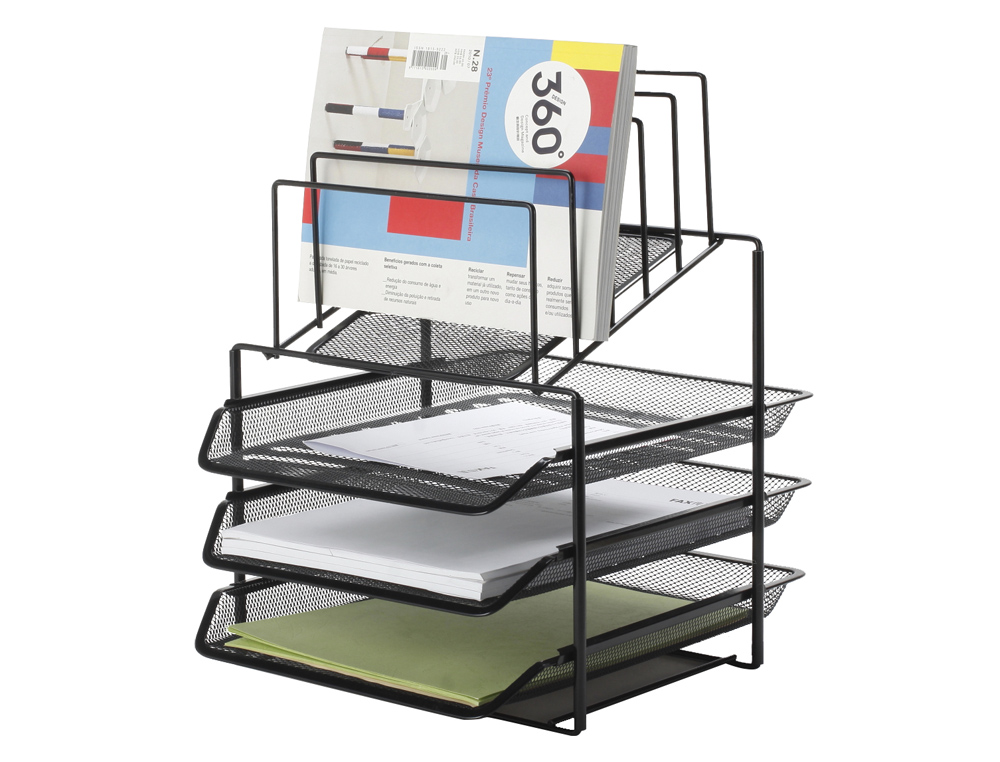 TABULEIRO DE SECRETARIA Q-CONNECT DE ENVELOPES METALICA PRETA 3 BANDEJAS 300X350X420 MM