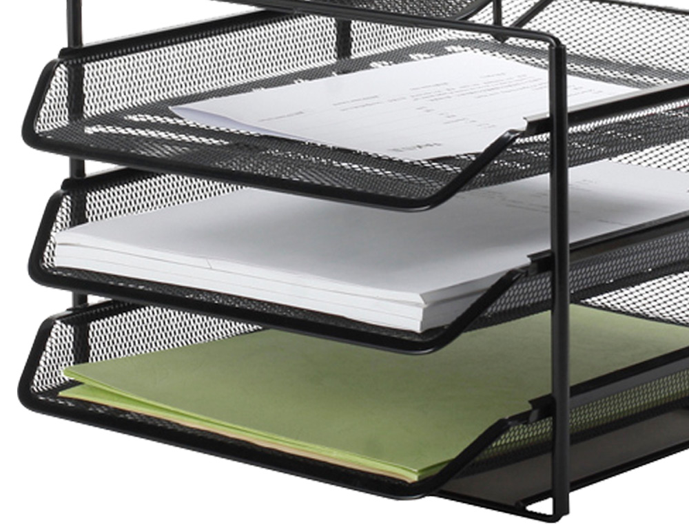 TABULEIRO DE SECRETARIA Q-CONNECT DE ENVELOPES METALICA PRETA 3 BANDEJAS 300X350X420 MM
