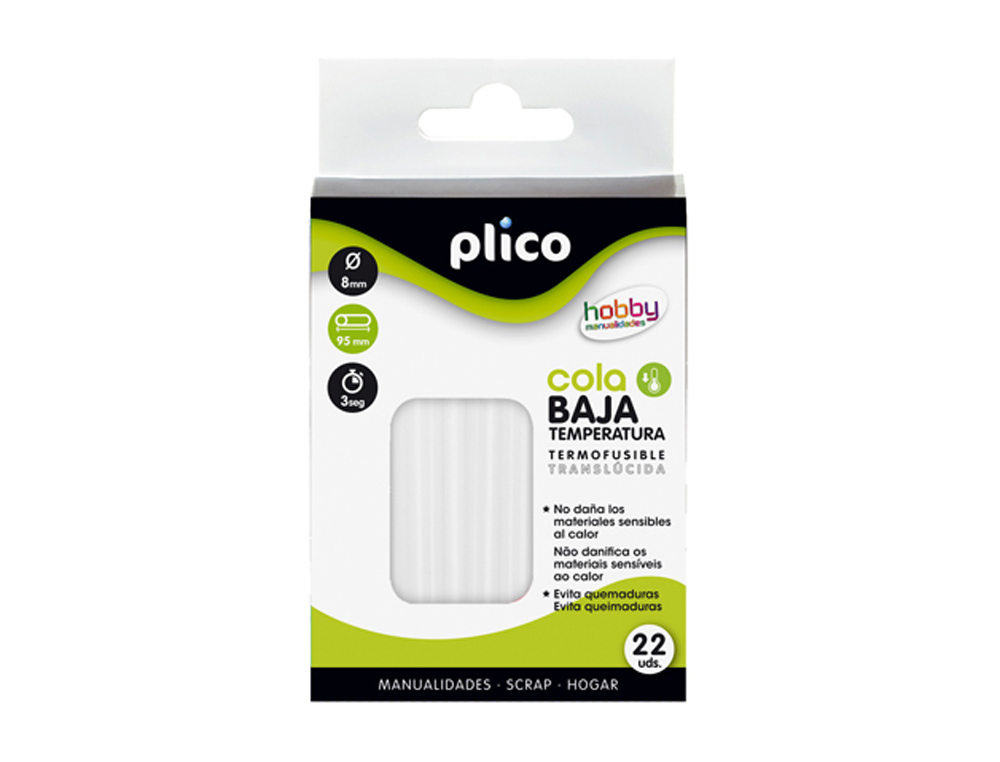 BARRA COLA TERMOFUSIVEL PLICO BAIXA TEMPERATURA 8 MM DIAMETRO X 95 MM COMPRIMENTO BLISTER DE 22 UNIDADES