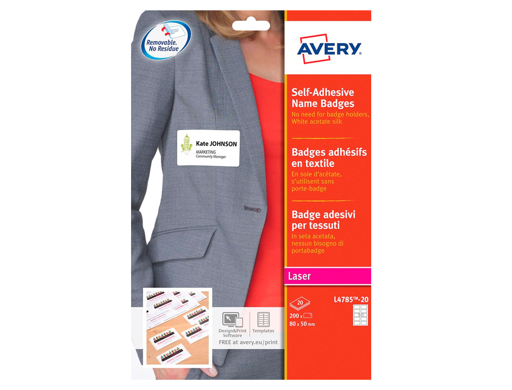 ETIQUETA ADESIVA AVERY IDENTIFICATIVA ACETATO DE SEDA TAMANHO 80X50 MM REMOVIVEL LASER CAIXA DE 100 UNIDADES