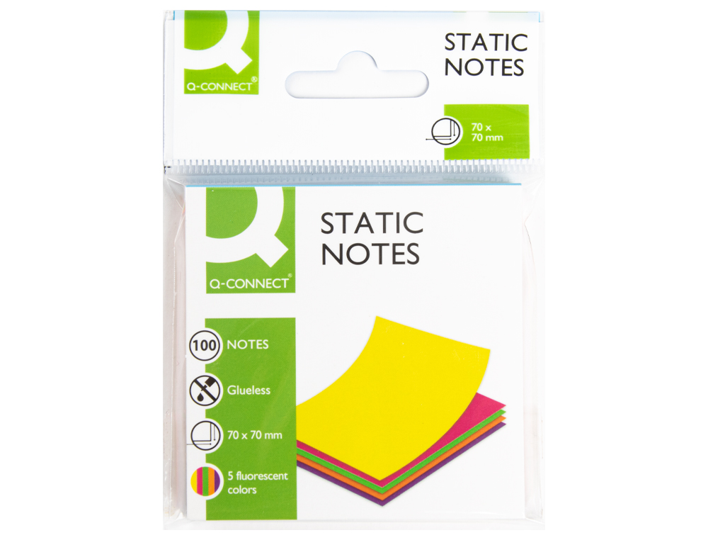 BLOCO DE NOTAS MAGNETICAS Q-CONNECT 70X70 MM 100 FOLHAS 5 CORES FLUORESCENTES