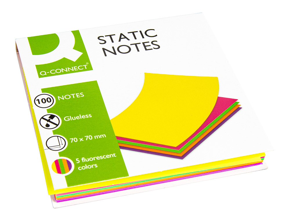 BLOCO DE NOTAS MAGNETICAS Q-CONNECT 70X70 MM 100 FOLHAS 5 CORES FLUORESCENTES