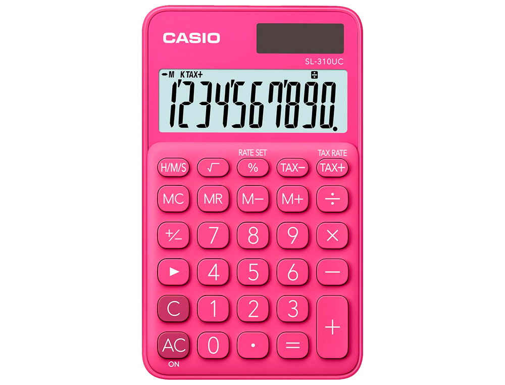 CALCULADORA CASIO SL-310UC-RD BOLSO 10 DIGITOS TAX +/- TECLA DUPLO ZERO COR FUCSIA