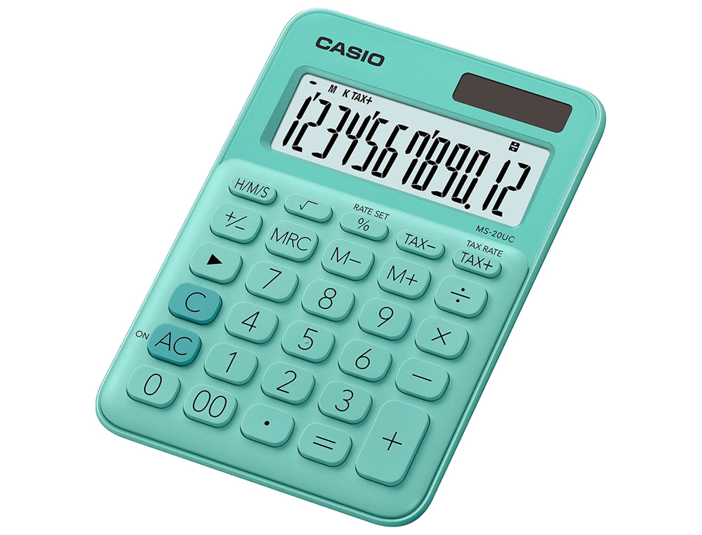 CALCULADORA CASIO MS-20UC-GN SECRETARIA 12 DIGITOS TAX +/- COR VERDE