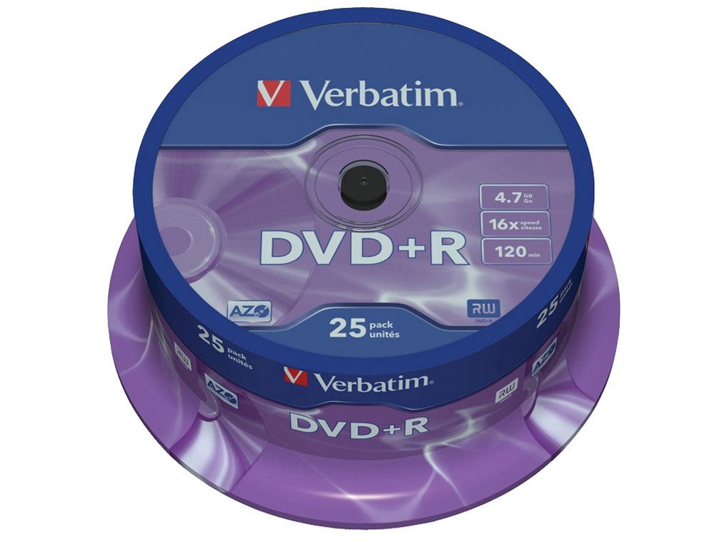DVD+R VERBATIM CAPACIDADE 4.7GB VELOCIDADE 16X 120 MIN TORRE DE 25 UNIDADES