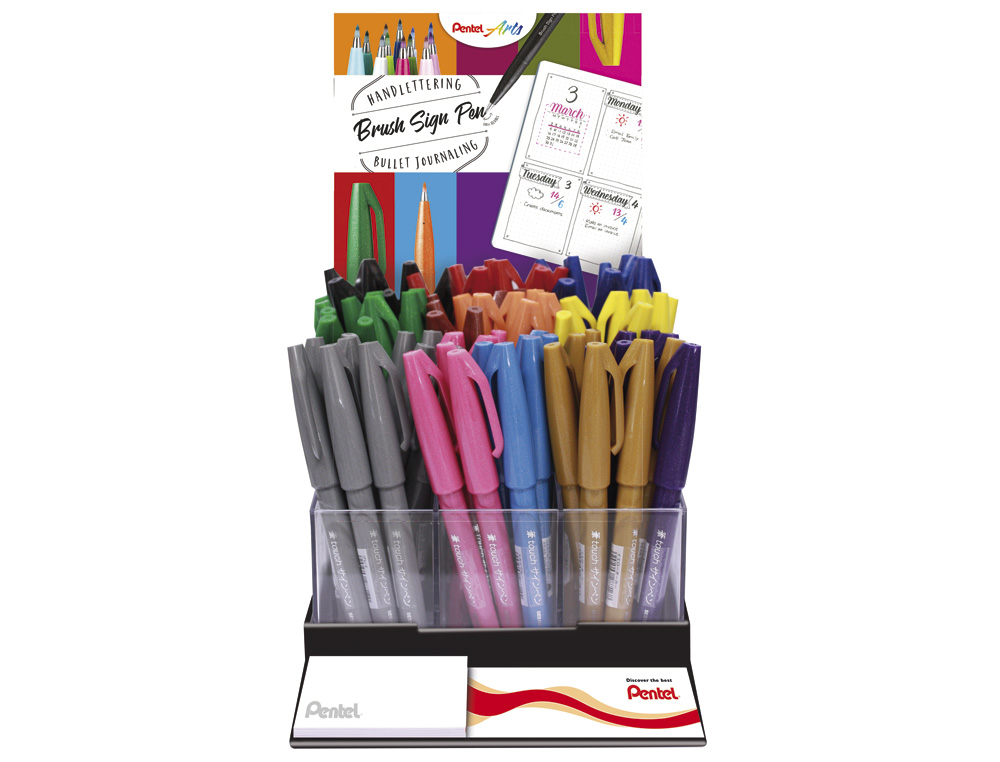 CANETA PINCEL PENTEL TOUCH PARA CALIGRAFIA EXPOSITOR COM 75 UNIDADES