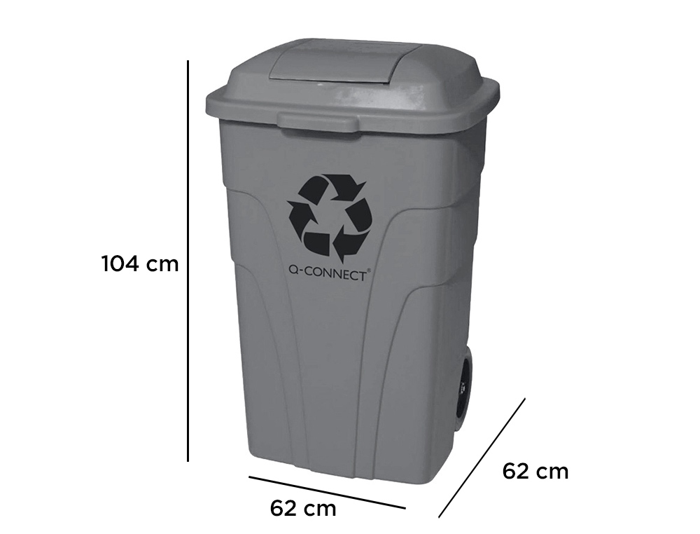 CONTENTOR DE LIXO Q-CONNECT PLASTICO COM 2 RODAS COR CINZA COM CAPACIDADE PARA 240 LITROS