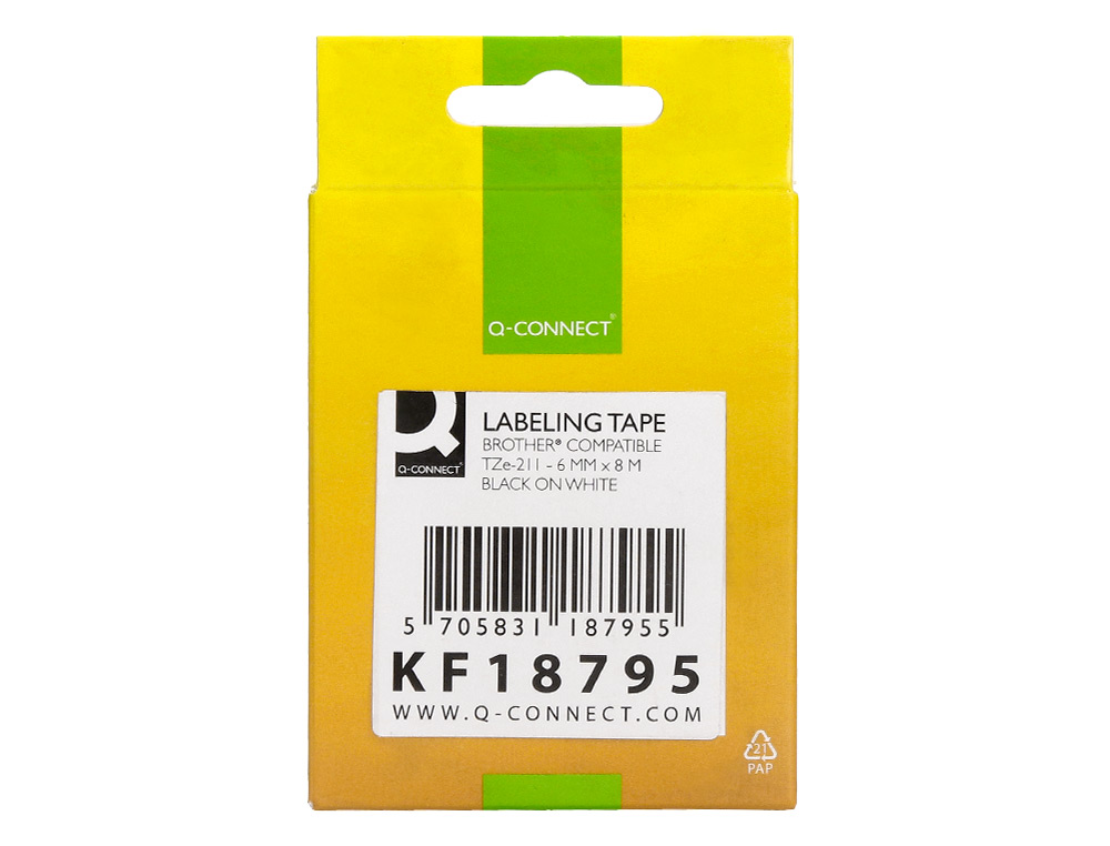 FITA Q-CONNECT TZE-211 BRANCA-PRETA 6MM COMPRIMENTO 8 MT