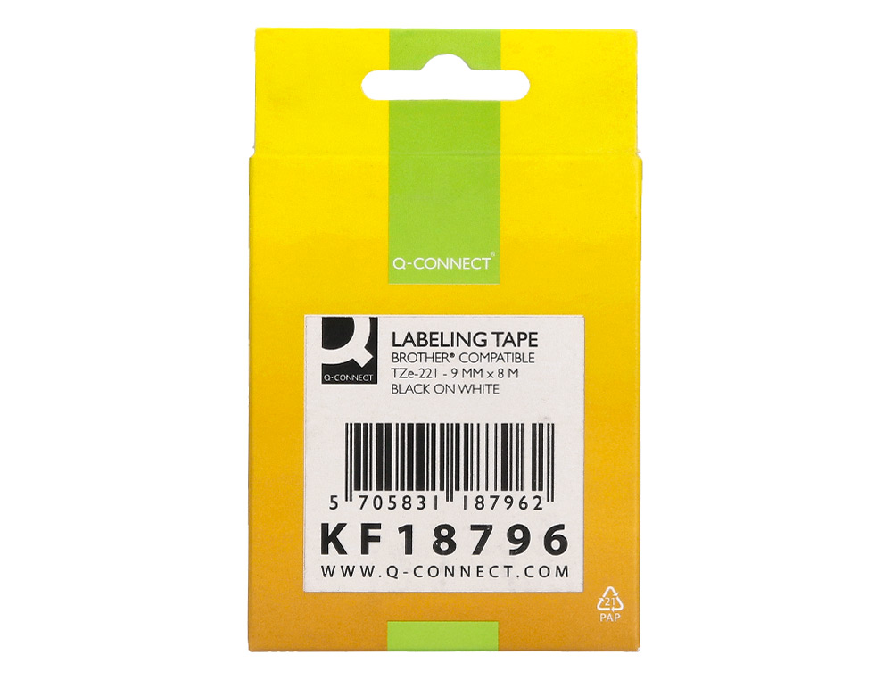 FITA Q-CONNECT TZE-221 BRANCA-PRETA 9MM COMPRIMENTO 8 MT