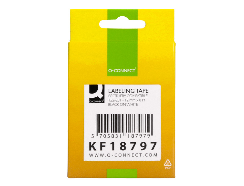 FITA Q-CONNECT TZE-231 BRANCA-PRETA 12MM COMPRIMENTO 8 MT