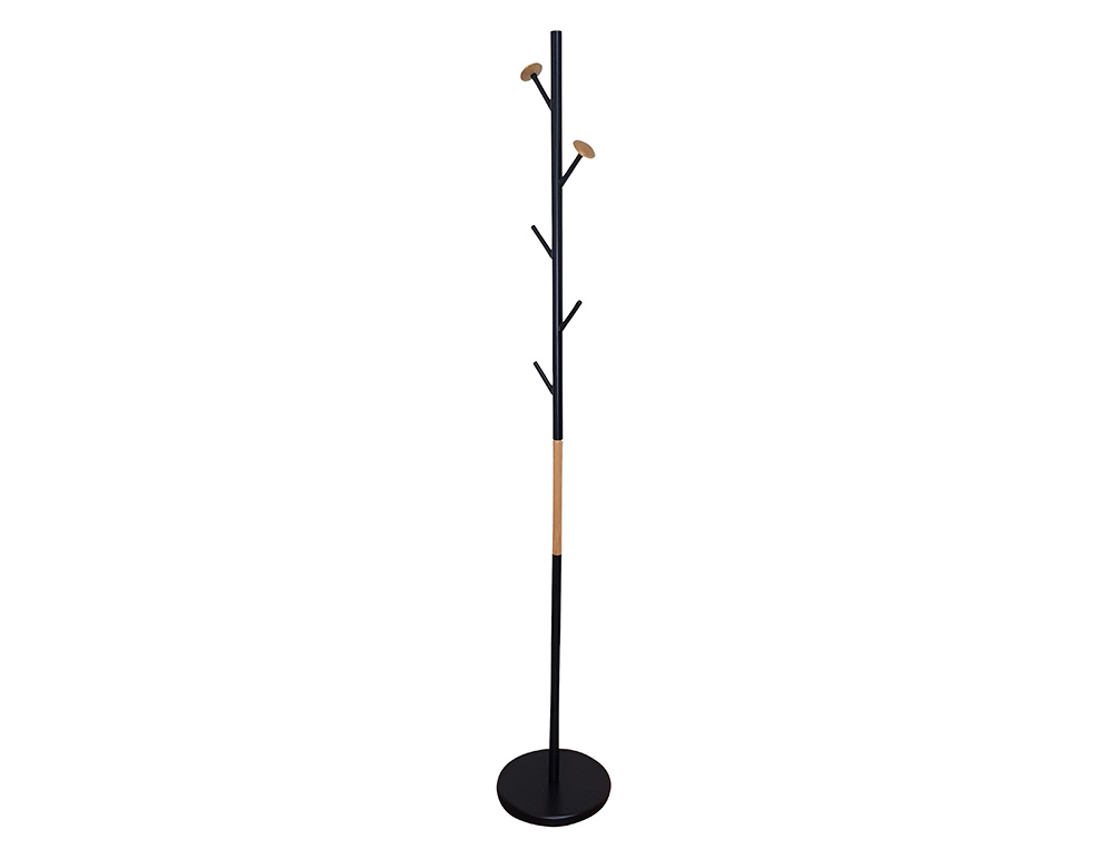 CABIDE METALICO Q-CONNECT PRETO COM DETALHES DE MADEIRA 5 SUPORTES 177X28,5 CM