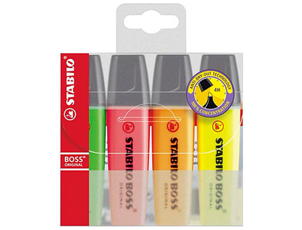 MARCADOR FLUORESCENTE STABILO BOSS 70 ESTOJO DE 4 UNIDADES CORES SORTIDAS