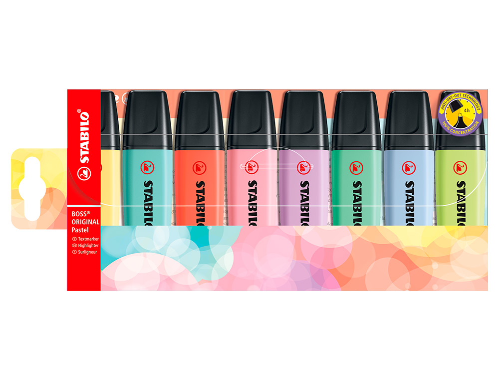 MARCADOR FLUORESCENTE STABILO BOSS 70 PASTEL ESTOJO DE 8 UNIDADES CORES SORTIDAS