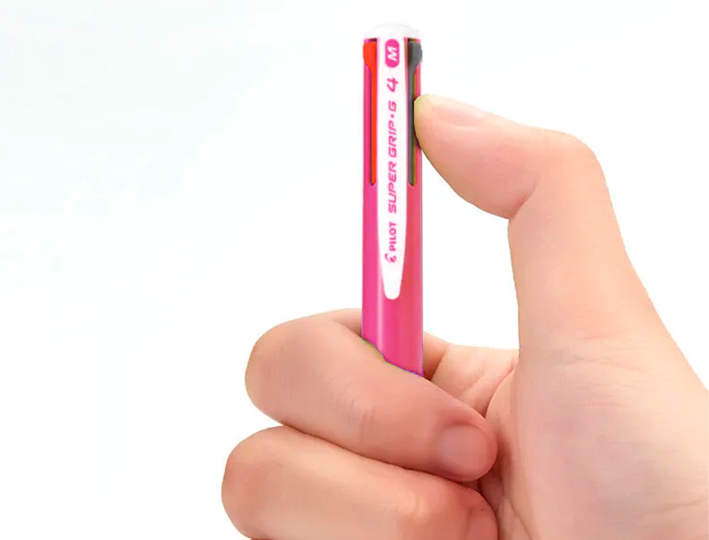 ESFEROGRAFICA PILOT SUPERGRIP G 4 CORES RETRATIL TINTA BASE DE OLEO CORPO COR ROSA