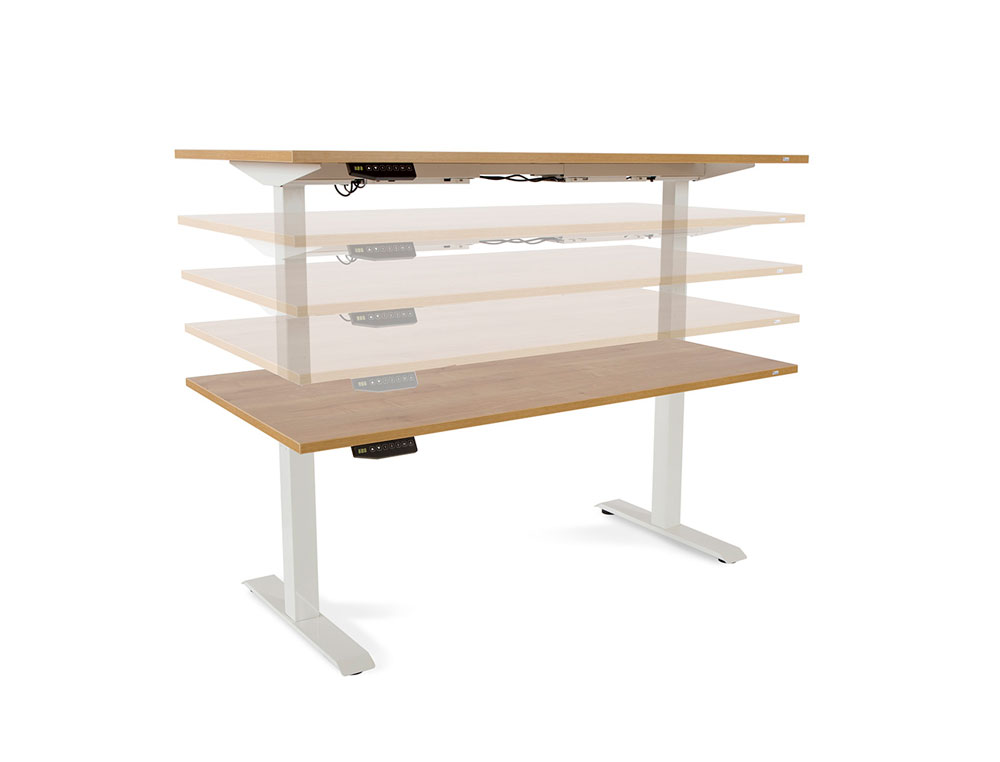 MESA ROCADA REGULAVEL EM ALTURA ELECTRICAMENTE ATE 129 CM ESTRUTURA DE ACO NO TAMPO 160 CM COR CARVALHO