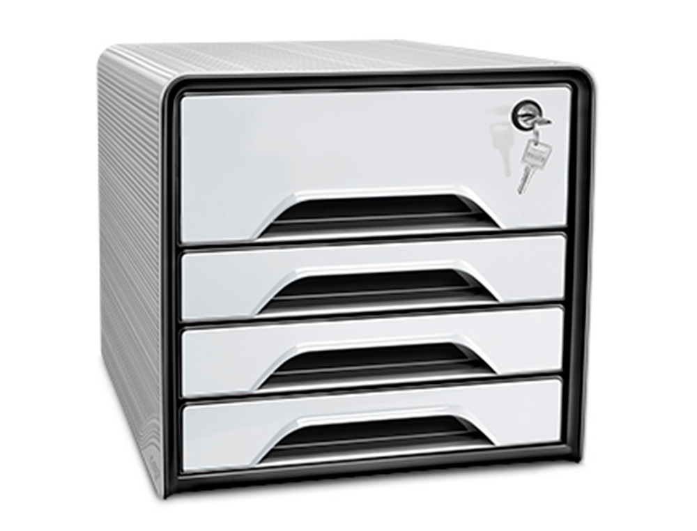 BLOCO CLASSIFICADOR DE GAVETAS CEP SMOOVE SECURE COM FECHADURA 4 GAVETAS COR BRANCO/PRETO 288X360X270 MM