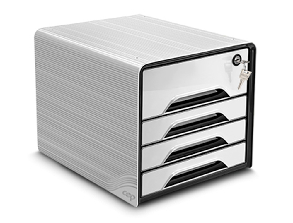 BLOCO CLASSIFICADOR DE GAVETAS CEP SMOOVE SECURE COM FECHADURA 4 GAVETAS COR BRANCO/PRETO 288X360X270 MM