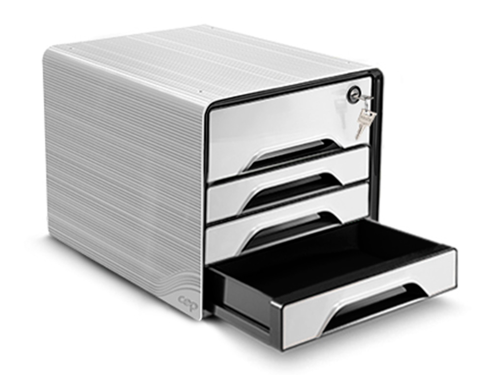 BLOCO CLASSIFICADOR DE GAVETAS CEP SMOOVE SECURE COM FECHADURA 4 GAVETAS COR BRANCO/PRETO 288X360X270 MM