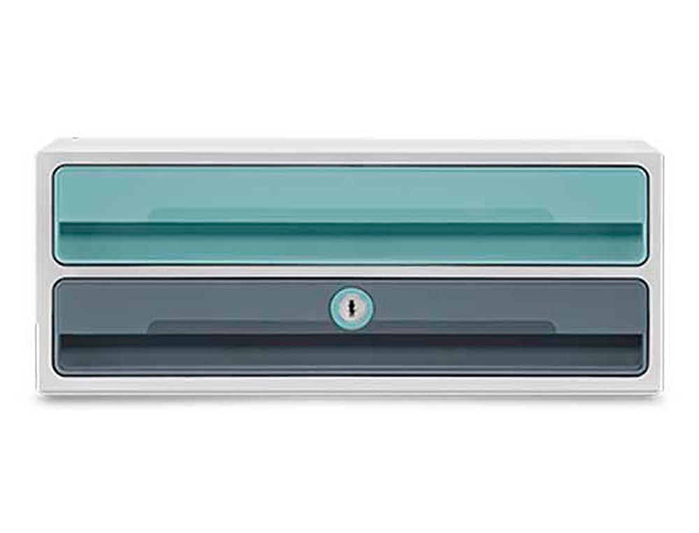 BLOCO CLASSIFICADOR DE GAVETAS CEP MOOV UP RECICLADO 80% COM FECHADURA 2 GAVETAS COR AZUL /CINZA 275X369X146 MM