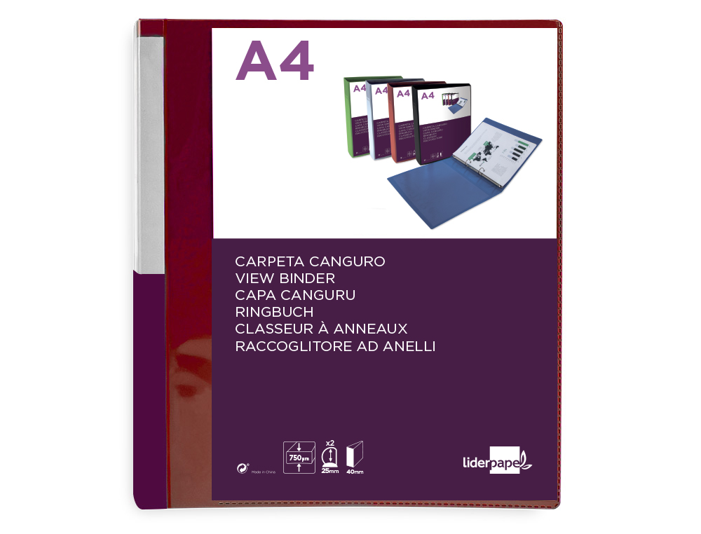 PASTA CANGURU LIDERPAPEL POLIPROPILENO DIN A4 2 ANEIS 25 MM MISTOS VERMELHO TRANSLUCIDO