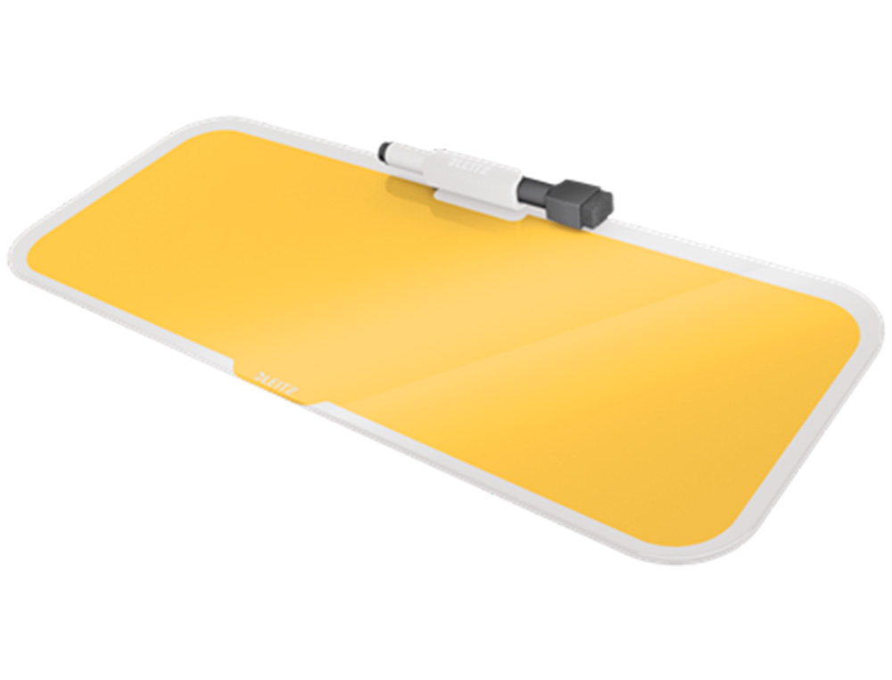 QUADRO BRANCO DE VIDRO PARA SECRETARIA LEITZ COSY COM MARCADOR E APAGADOR COR AMARELO 150X60X380 MM