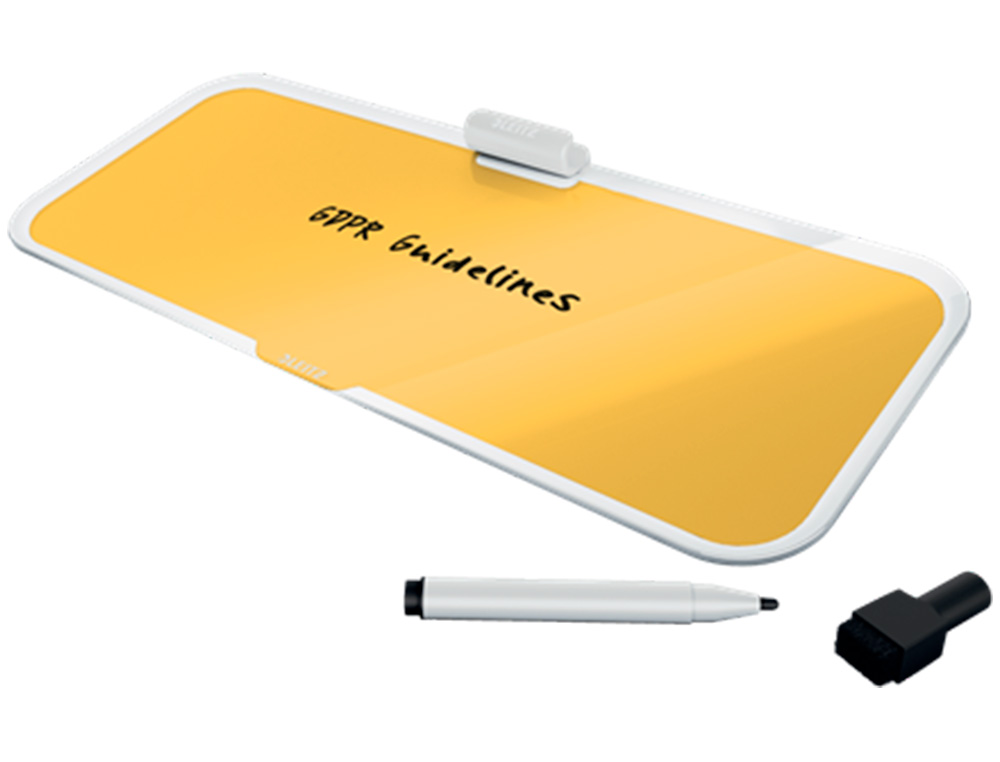 QUADRO BRANCO DE VIDRO PARA SECRETARIA LEITZ COSY COM MARCADOR E APAGADOR COR AMARELO 150X60X380 MM