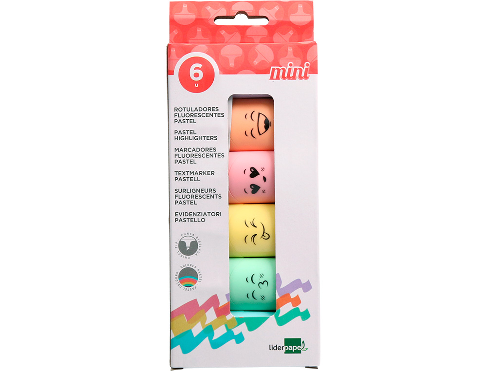 MARCADOR FLUORESCENTE MINI LIDERPAPEL ESTOJO DE 6 UNIDADES CORES SORTIDAS PASTEL