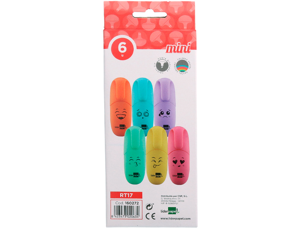 MARCADOR FLUORESCENTE MINI LIDERPAPEL ESTOJO DE 6 UNIDADES CORES SORTIDAS PASTEL