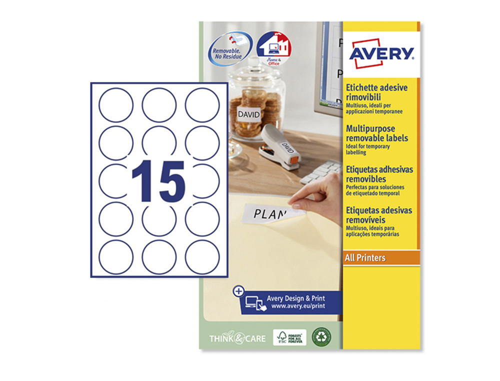 ETIQUETA ADESIVA AVERY BRANCA REDONDA REMOVIVEL PARA IMPRESSORA LASER INJEO DE TINTA E FOTOCOPIADORA 51 MM
