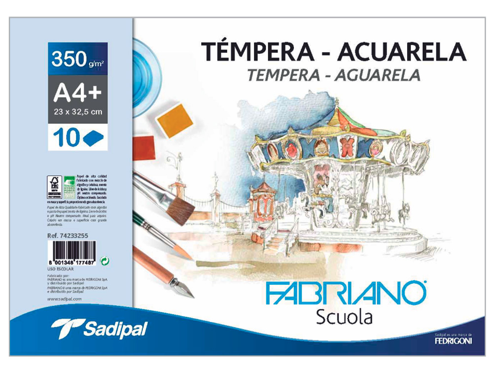 BLOCO DE DESENHO AGUARELA SADIPAL FABRIANO COLADO DIN A4+ 10 FOLHAS 350 G/M2 GRAO SUAVE