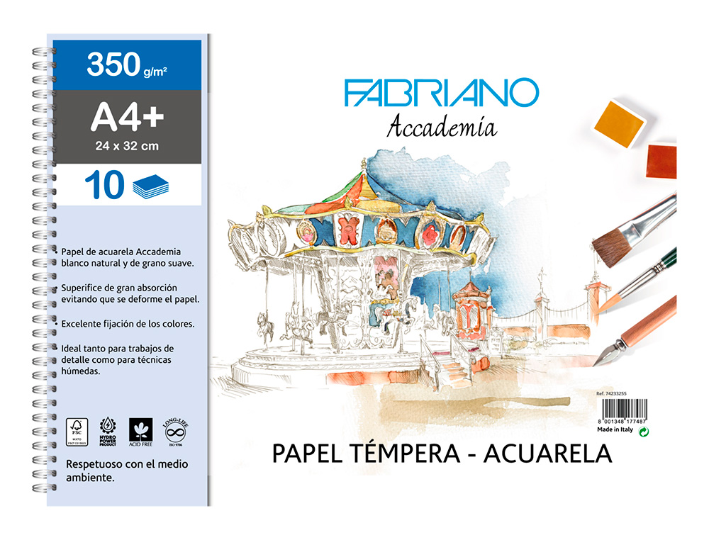 BLOCO DE DESENHO AGUARELA SADIPAL FABRIANO COLADO DIN A4+ 10 FOLHAS 350 G/M2 GRAO SUAVE