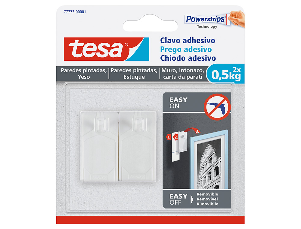 PREGO AUTOADESIVO TESA FIXACAO ATE 0,5 KG USO PAREDES PINTADAS REMOVIVEL BLISTER DE 2 UNIDADES