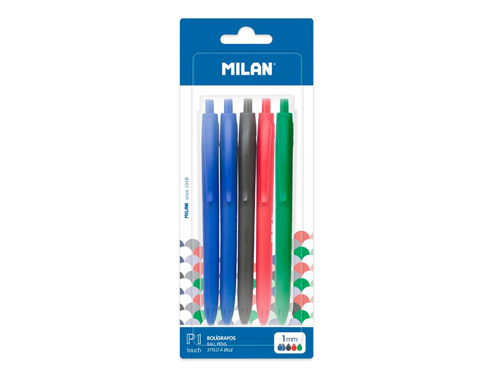 ESFEROGRAFICA MILAN P1 RETRATIL 1 MM TOUCH BLISTER DE 5 UNIDADES CORES SORTIDAS