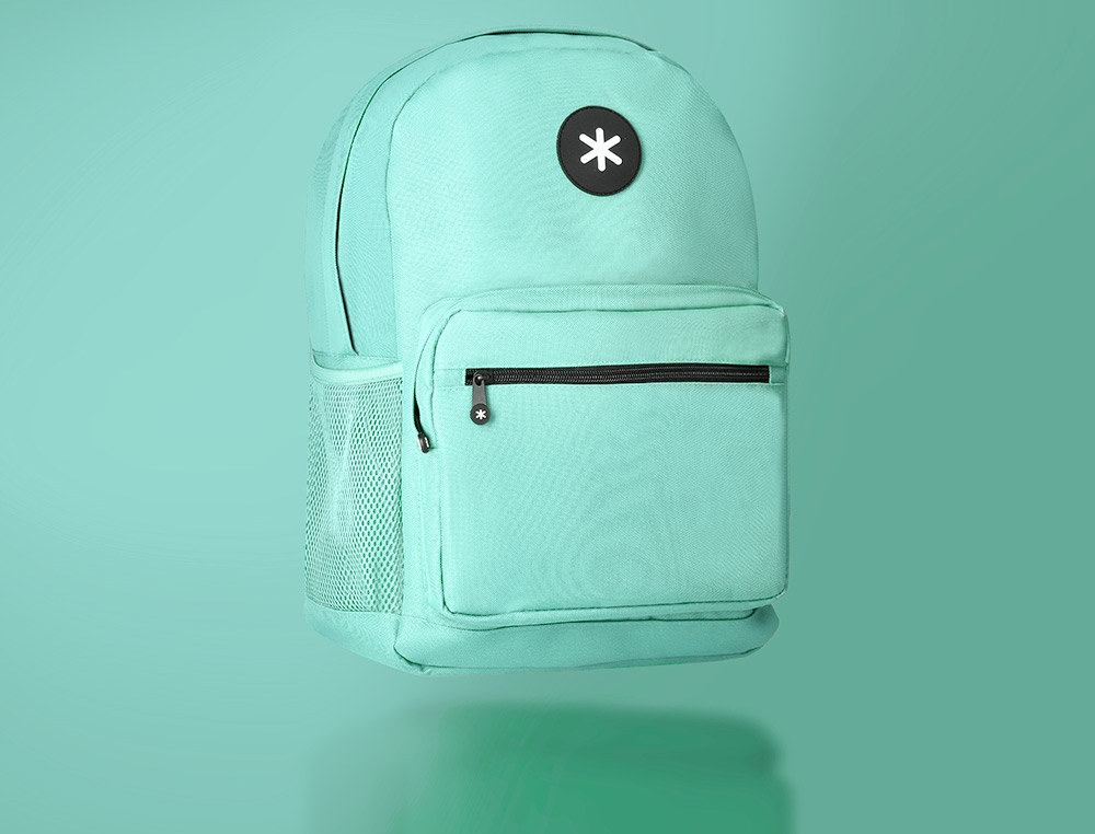 MOCHILA ANTARTIK COM ASA E BOLSO FRONTAL COM FECHO COR VERDE MENTA 320X140X430 MM