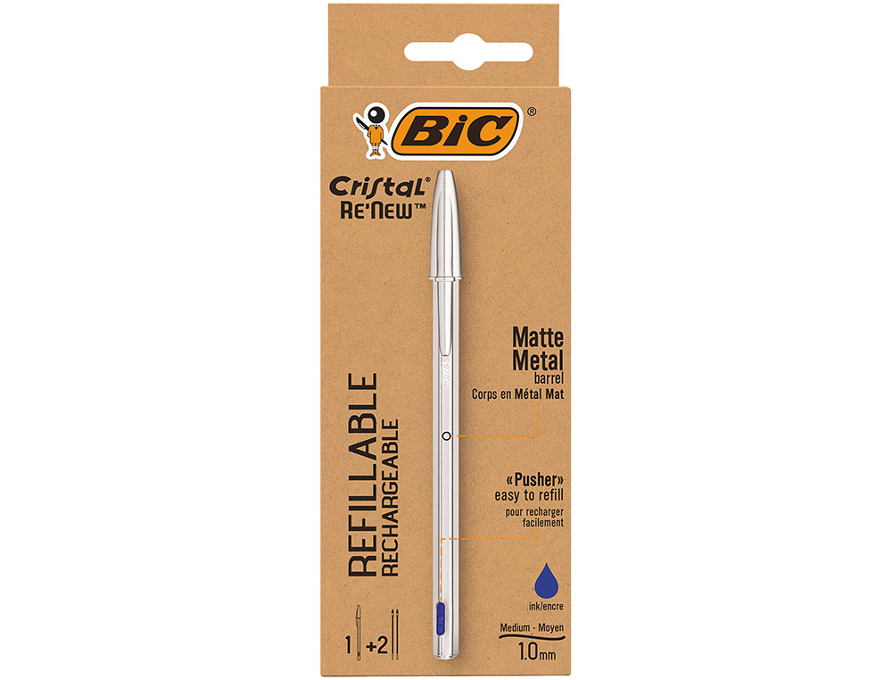 ESFEROGRAFICA BIC CRISTAL RENEW TINTA AZUL PACK DE 1 UNIDADE + 2 RECARGAS