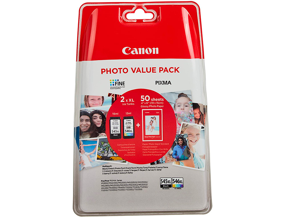 TINTEIRO CANON PHOTO VALUE PACK PRETO COLOR PG-545XL + CL564XL + 50 FOLHAS PIXMA MG2450 / 2550