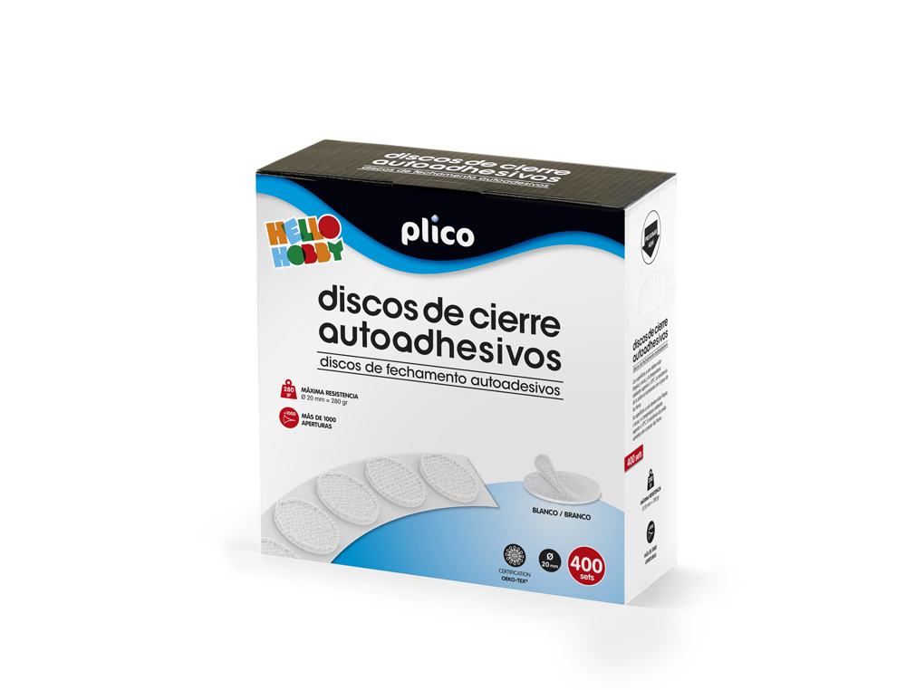 DISCO FECHO PLICO VELCRO AUTOADESIVO 20 MM DIAMETRO COR BRANCO CAIXA DE 400 UNIDADES