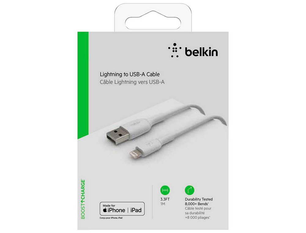 CABO BELKIN CAA001BT1MWH LIGHTNING A USB-A BOOST CHARGE COMPRIMENTO 1 M COR BRANCO