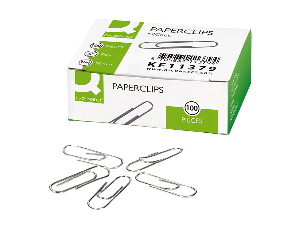 CLIPS NIQUELADOS Q-CONNECT Nº 4 PLANOS 50 MM CAIXA DE 100 UNIDADES