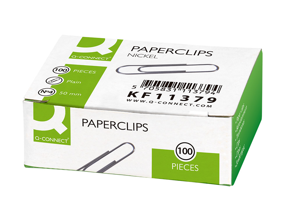 CLIPS NIQUELADOS Q-CONNECT Nº 4 PLANOS 50 MM CAIXA DE 100 UNIDADES