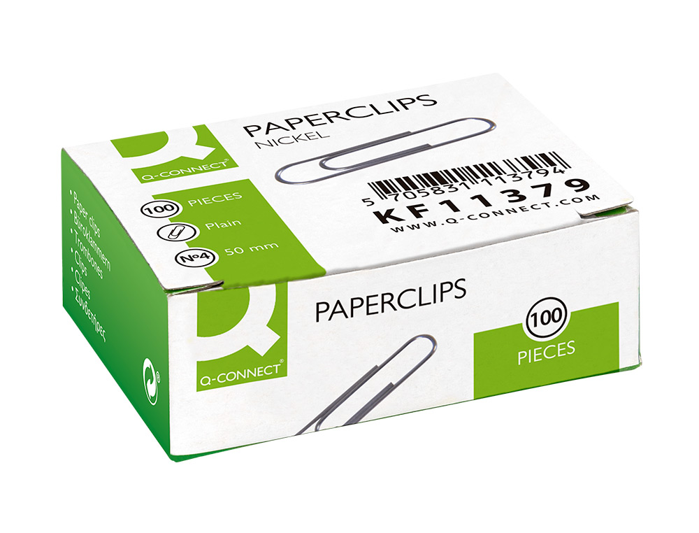 CLIPS NIQUELADOS Q-CONNECT Nº 4 PLANOS 50 MM CAIXA DE 100 UNIDADES