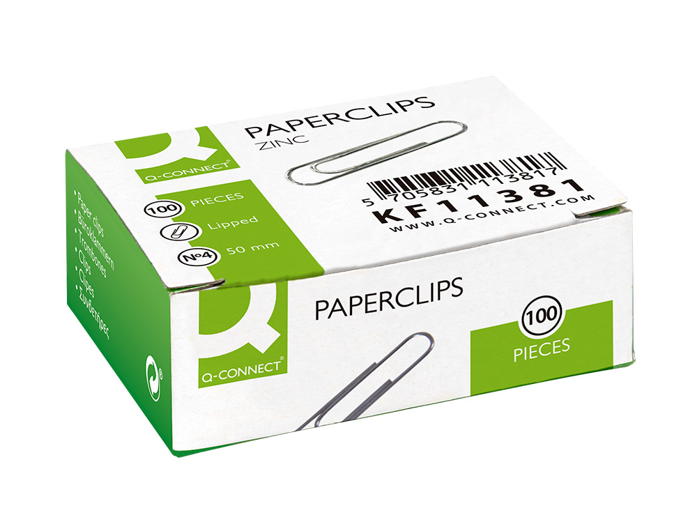 CLIPS ZINCO Q-CONNECT Nº 4 LABIADOS 50 MM CAIXA DE 100 UNIDADES