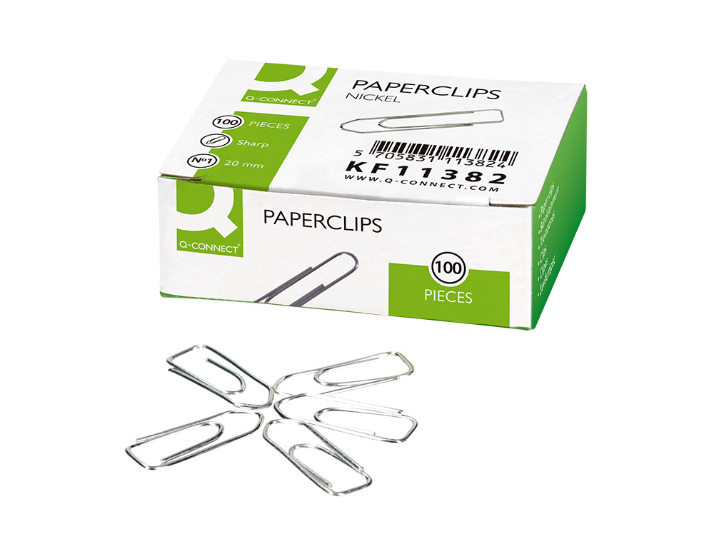 CLIPS NIQUELADOS Q-CONNECT Nº 1 PONTA DE BICO 20 MM CAIXA DE 100 UNIDADES